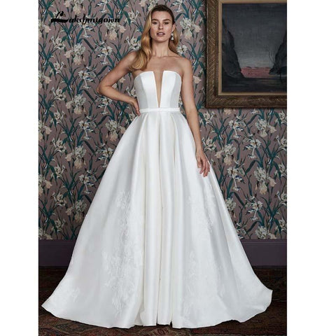 NumberSea Satin Brautkleider A-Linie Herzausschnitt Sweep/Pinsel zug Rüschen