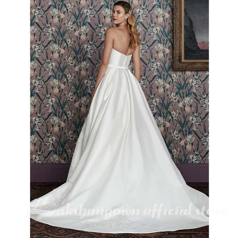 NumberSea Satin Brautkleider A-Linie Herzausschnitt Sweep/Pinsel zug Rüschen
