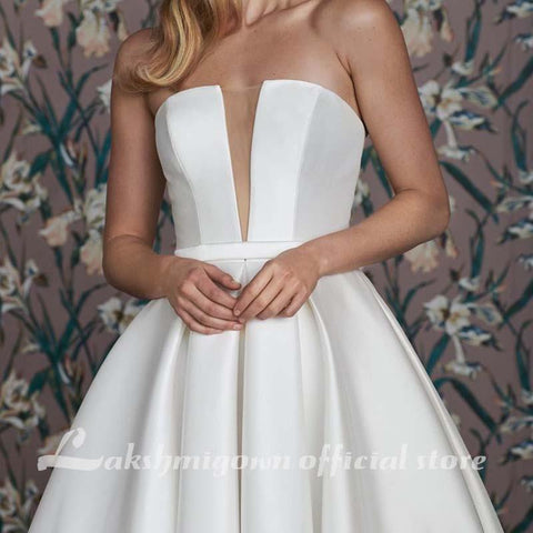 NumberSea Satin Brautkleider A-Linie Herzausschnitt Sweep/Pinsel zug Rüschen