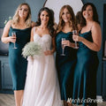 Vestito da Sposa Boho in Seta Satinata NumberSea Corto Verde Scuro per Damigelle da Spiaggia