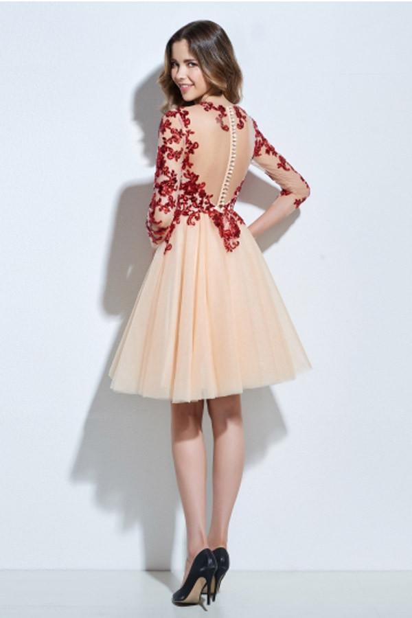 Scoop 3/4 Length Sleeves Appliques Sequins Knee-Length Cocktail Dress PG118