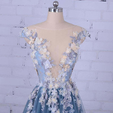 Scoop A-line Sweep/Brush Train Long Prom Dress/Evening Dress   PSK005