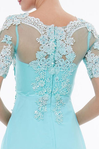 U-Ausschnitt, kurze Ärmel, Perlenapplikationen, Ballkleid, Abendkleider PG324
