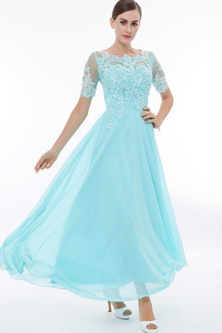 U-Ausschnitt, kurze Ärmel, Perlenapplikationen, Ballkleid, Abendkleider PG324