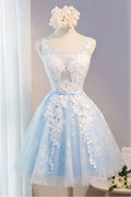 Runder Ausschnitt Kurzes Tüll Homecoming-Kleid Partykleid mit Applikationen Spitze PG137