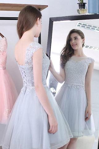U-Ausschnitt Schärpen Applikationen Mini Homecoming Kleid Kurze Ballkleider PG119