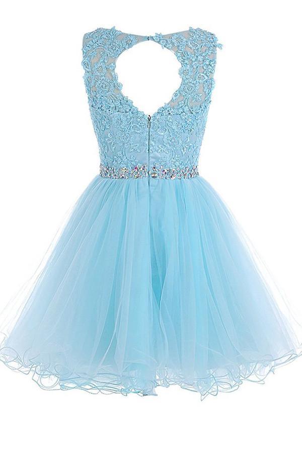 Vestido de Tul con Cremallera Corto Azul para el Baile de Regreso PG013