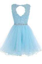 Vestido de Tul con Cremallera Corto Azul para el Baile de Regreso PG013