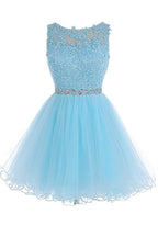 Vestido de Tul con Cremallera Corto Azul para el Baile de Regreso PG013