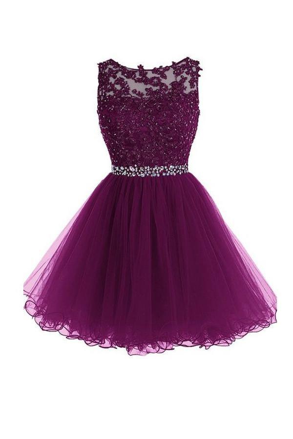 Runder Ausschnitt Kurzes Grape Reißverschluss Tüll Homecoming-Kleid PG095
