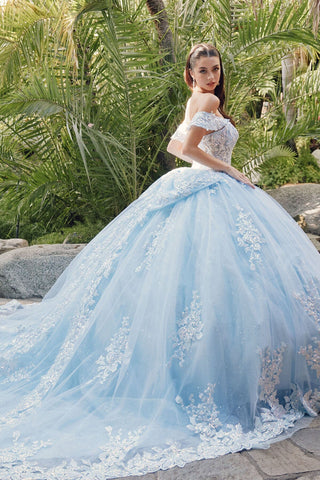 Schulterfreies Ballkleid mit Paillettenapplikation von Juliet JT1458J