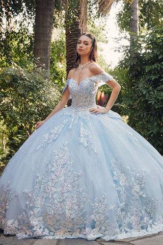 Schulterfreies Ballkleid mit Paillettenapplikation von Juliet JT1458J
