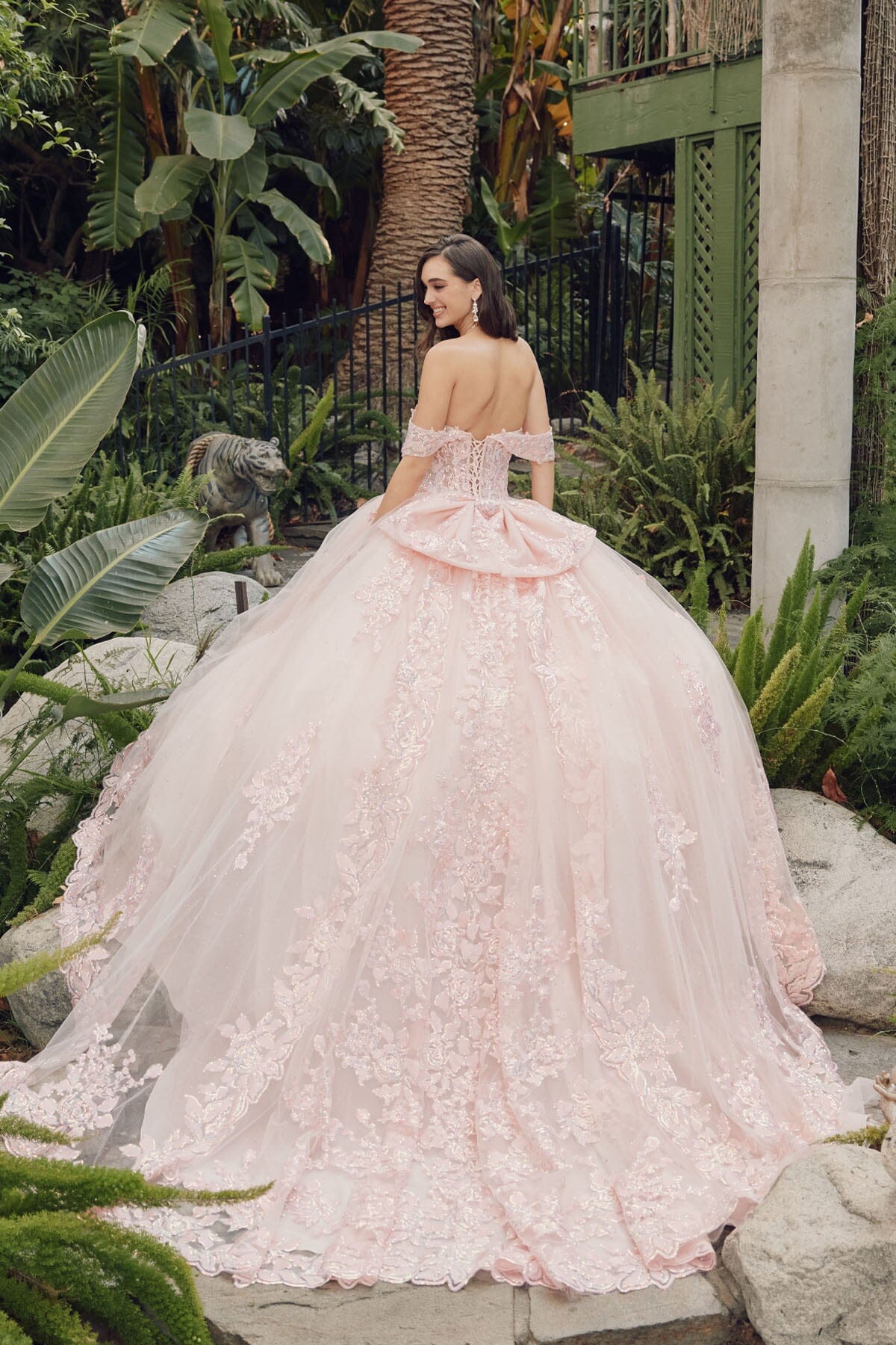 Sequin Applique Off Shoulder Ball Gown by Juliet JT1458J