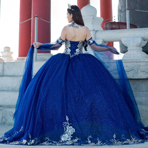 Ballkleid mit Pailletten und Cape-Ärmeln von Cinderella Couture 8064J