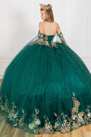 Ballkleid mit Pailletten und Cape-Ärmeln von Cinderella Couture 8064J