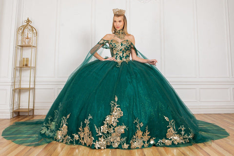 Ballkleid mit Pailletten und Cape-Ärmeln von Cinderella Couture 8064J
