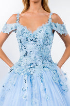 Sequin Cold Shoulder Ball Gown by Elizabeth K GL1969