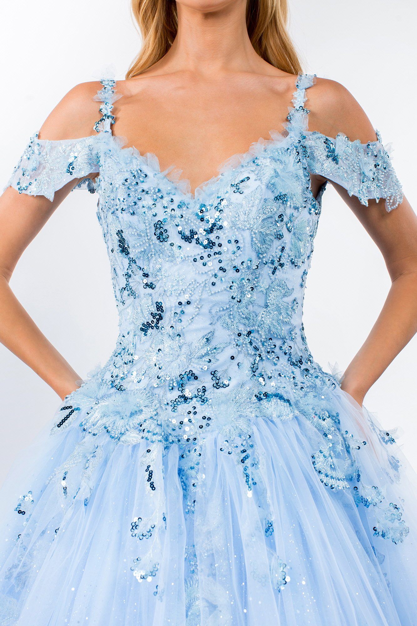 Sequin Cold Shoulder Ball Gown by Elizabeth K GL1969