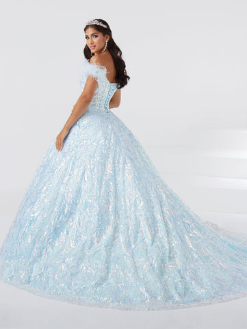 Vestido de quinceanera com lantejoulas e penas da Fiesta Gowns 56464