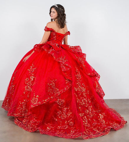 Paillettenbesetztes, schulterfreies Tüll-Ballkleid von Cinderella Couture 8100J