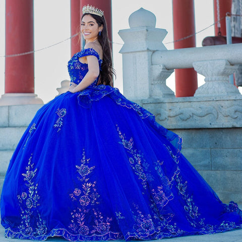 Paillettenbesetztes, schulterfreies Tüll-Ballkleid von Cinderella Couture 8100J