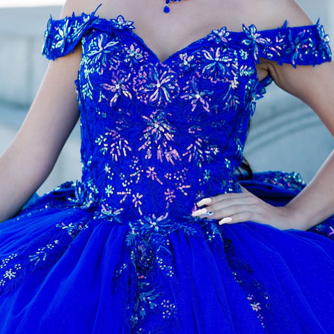 Paillettenbesetztes, schulterfreies Tüll-Ballkleid von Cinderella Couture 8100J
