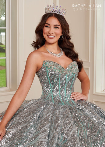 Vestido de festa de 15 anos sem alças, em tule e lantejoulas, by Rachel Allan RQ3121