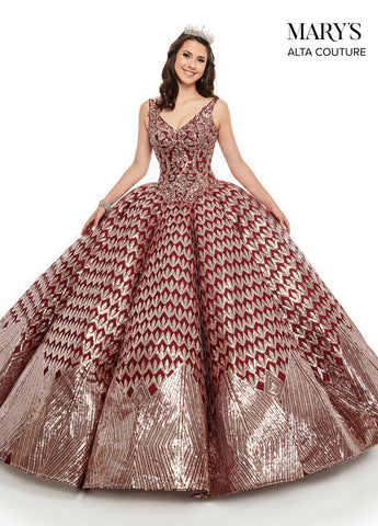 Pailletten-Quinceanera-Kleid mit V-Ausschnitt von Alta Couture MQ3040