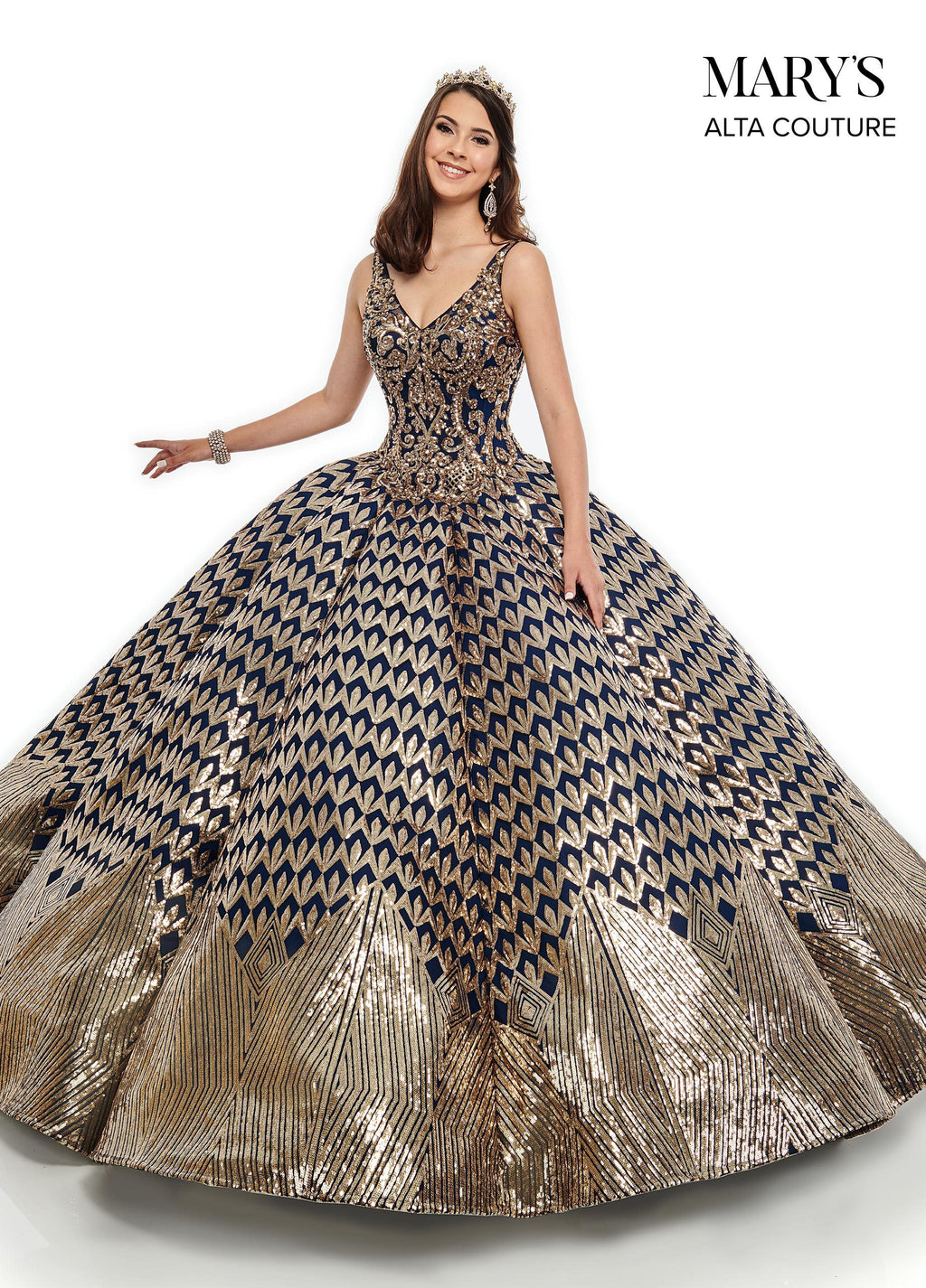 Sequin V-Neck Quinceanera Dress by Alta Couture MQ3040