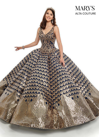 Pailletten-Quinceanera-Kleid mit V-Ausschnitt von Alta Couture MQ3040