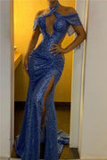 Abiti da Sera Sexy con Scollo a V e Spacco Frontale a Sirena Pailletté