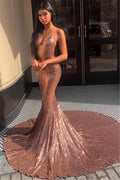 Vestido de Gala Largo de Sirena con Lentejuelas Escote Corazón y Tirantes Espagueti