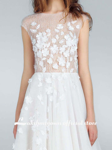NumberSea Sexy A-linie Brautkleider Weiß Spitze Appliques