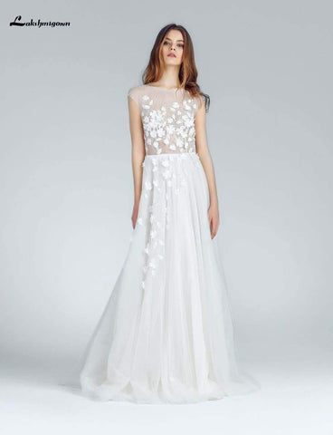 NumberSea Sexy A-linie Brautkleider Weiß Spitze Appliques
