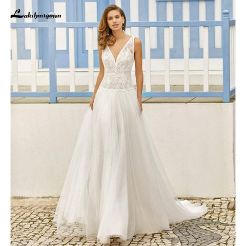 NumberSea Sexy rückenfreies Brautkleid mit tiefem V-Ausschnitt, Sommer-Hochzeitskleid