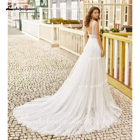 NumberSea Sexy Beach Lace Vestidos de Noiva Sem Costas A Linha A