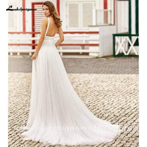 Vestidos de noiva de praia sensuais NumberSea sem costas e corte A
