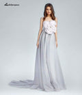 NumberSea Sexy Abito da Sposa da Spiaggia Argento Lungo a Linea A