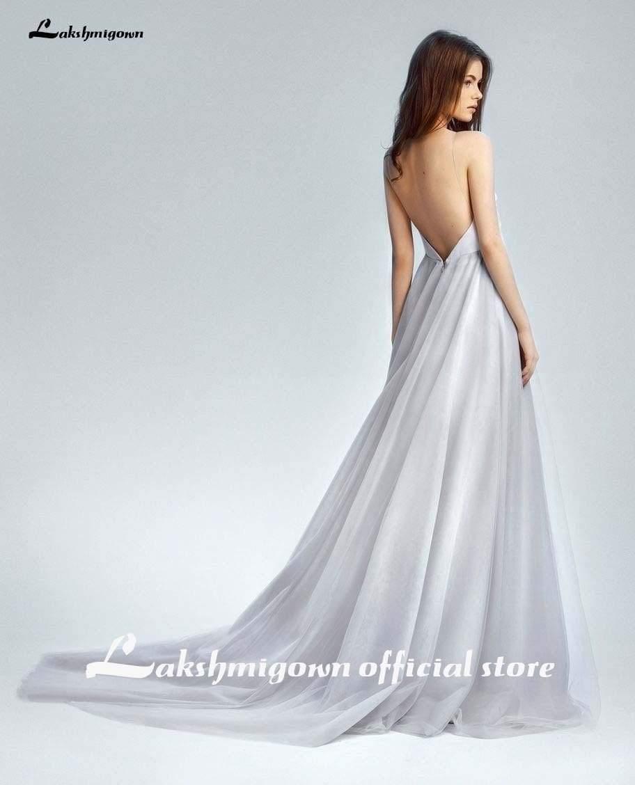 NumberSea Sexy Beach Wedding Dresses Silver Long A Line