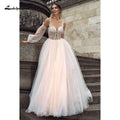 NumberSea Robe de mariée sexy boho rose à manches longues avec boutons dans le dos