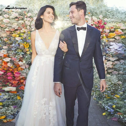 NumberSea Sexy Brautkleid mit tiefem V-Ausschnitt und A-Linie