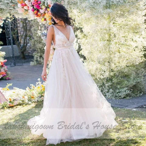 NumberSea Sexy Brautkleid mit tiefem V-Ausschnitt und A-Linie