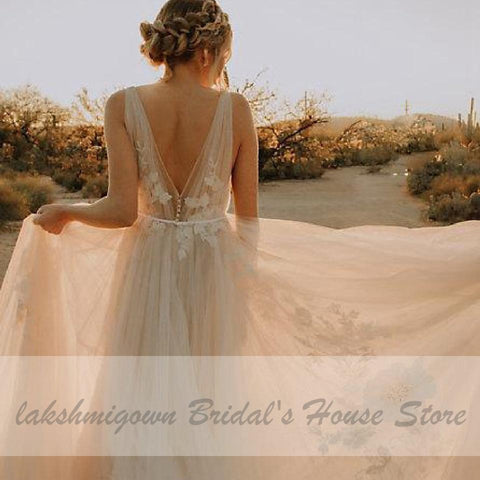 NumberSea Sexy Brautkleid mit tiefem V-Ausschnitt und A-Linie