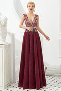 Robe de soirée Aline sexy à profond décolleté en V Sans manches Cristaux Robe de bal longue quinceañera