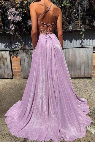 Sexy tiefes V-Ausschnitt-Ballkleid mit rückenfreiem Rücken, glitzerndes langes Ballkleid PG990