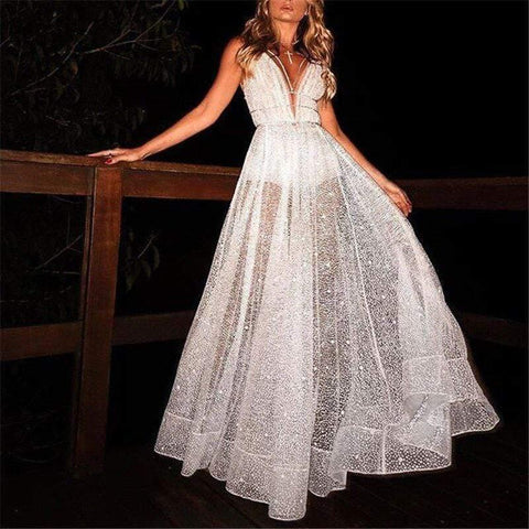 Vestido de noiva sexy com decote em V profundo e costas nuas NumberSea