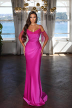 Sexy Floor Length Spaghetti Straps Mermaid Satin Evening Dress with Beads