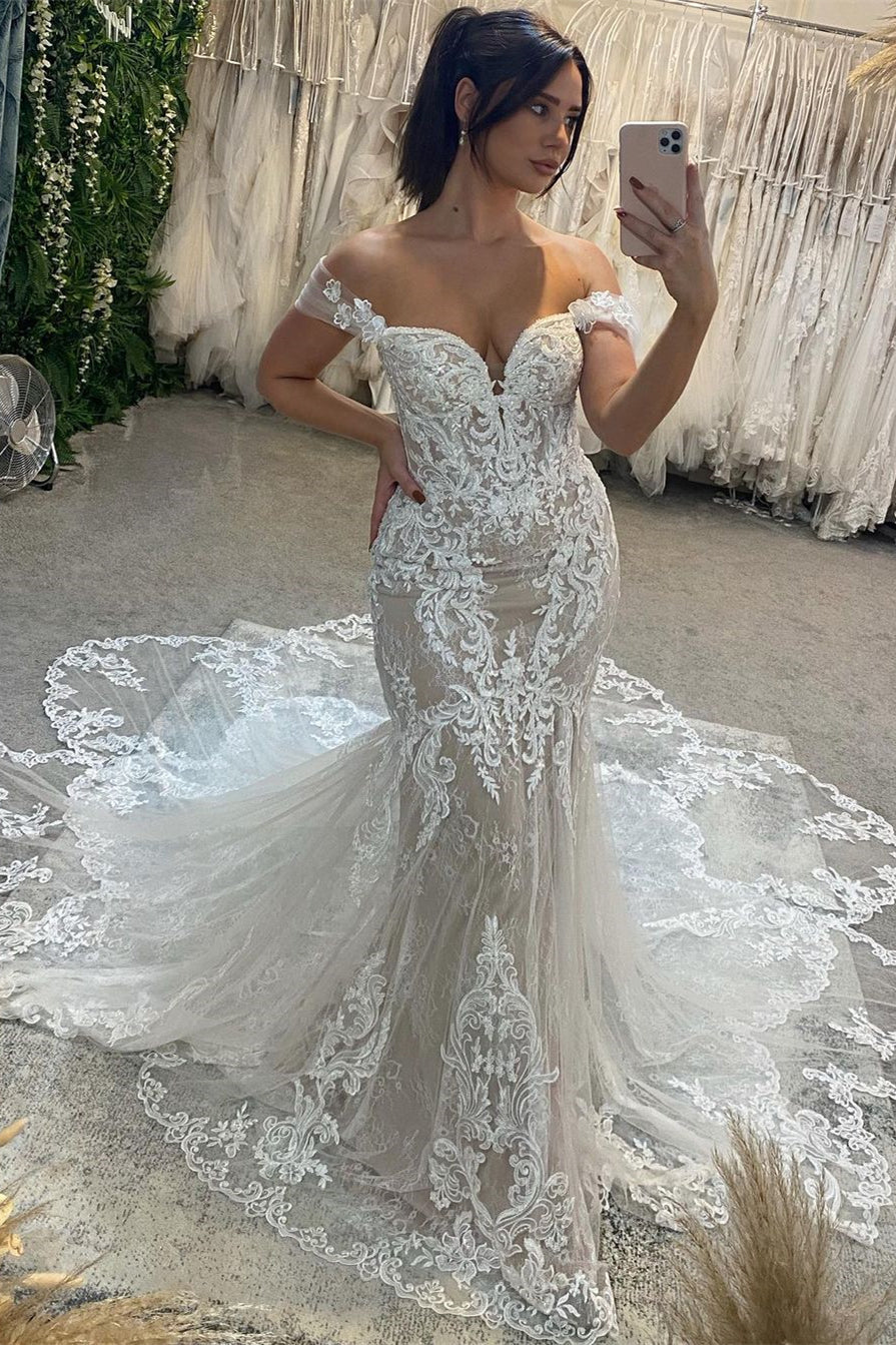 Sexy bodenlanges Trägerloses Herz-Ausschnitt Meerjungfrau-Spitzen Brautkleid