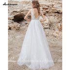 Vestido de noiva sexy com lantejoulas e glitter NumberSea, cor marfim, renda branca