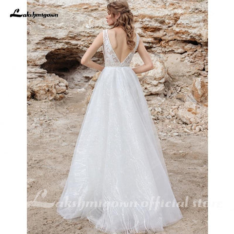 NumberSea Sexy Glitter Pailletten Brautkleid Elfenbein Weiß Spitze Braut